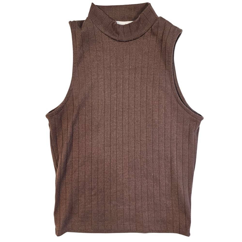 Rebellious Dreamer Brown Ribbed Mock‎ Neck Sleeveless Top Small